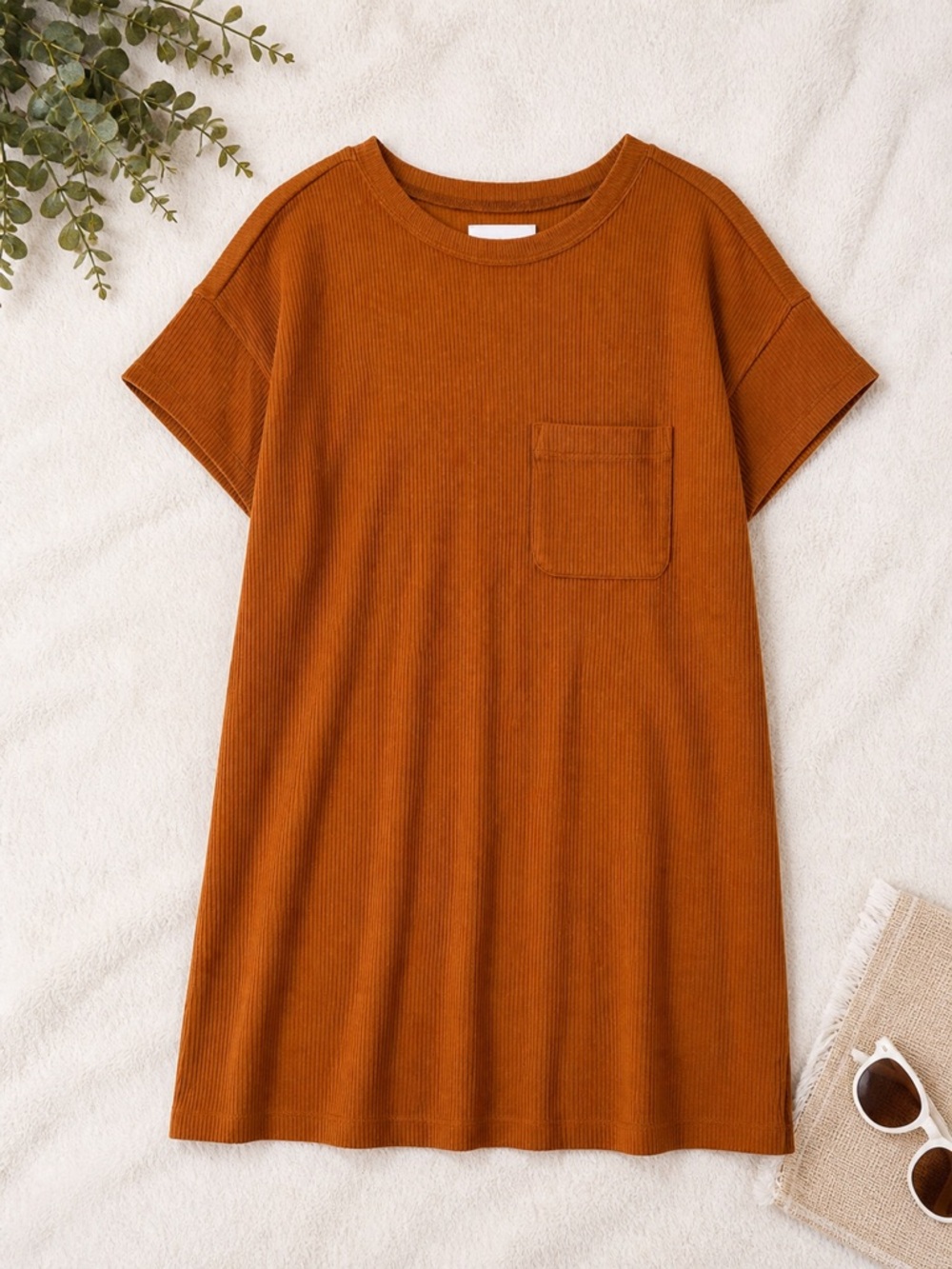 Madewell Ribbed Pocket Tee Dress Rust Orange Women’s Medium